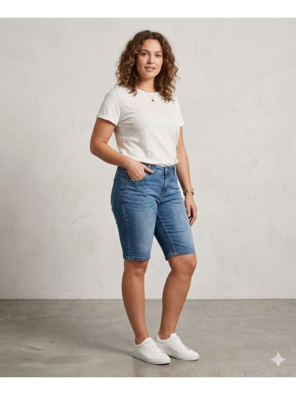 INC Bermuda Shorts Size O Regular Fit Mid Rise Knee Length Blue Medium Wash